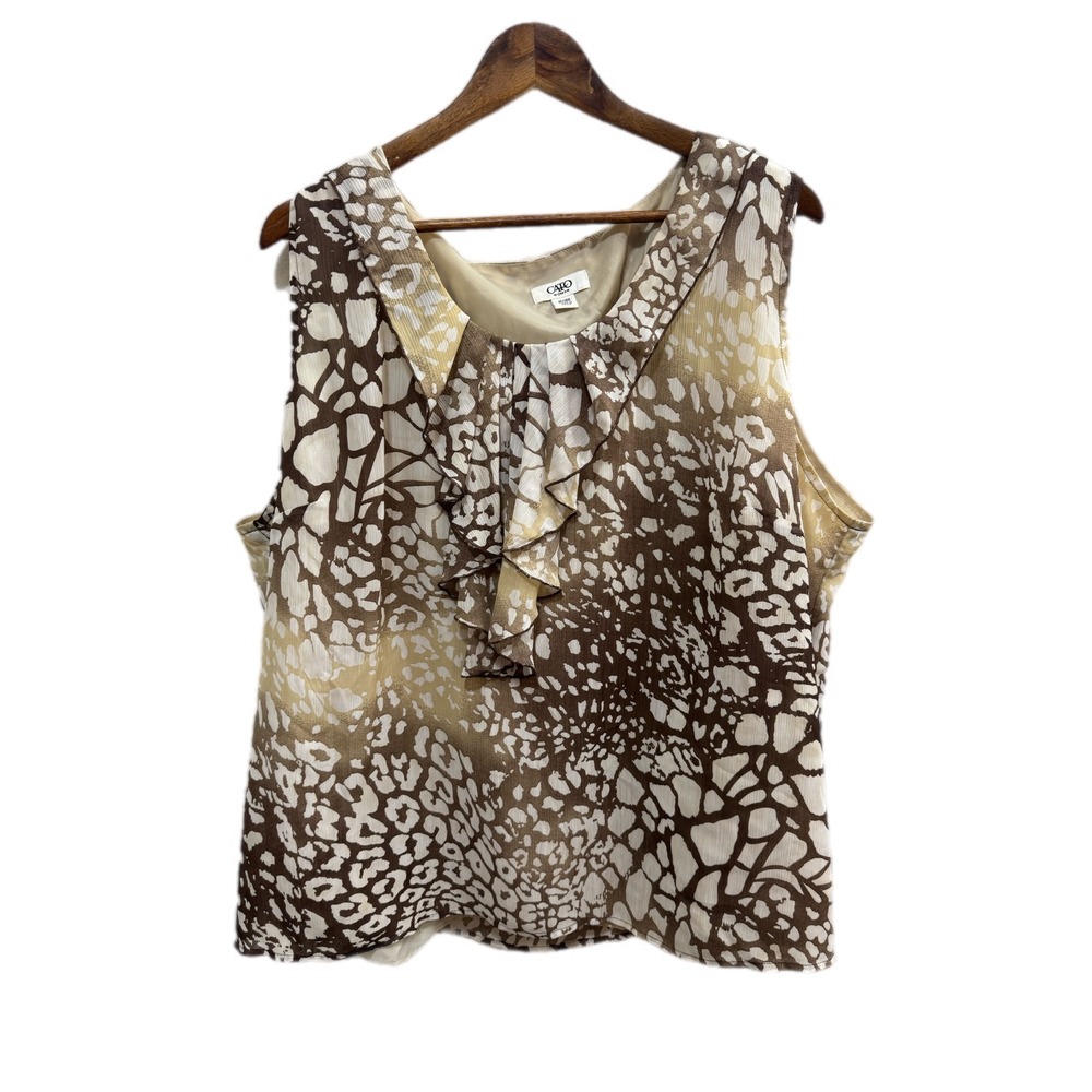 Cato Blouse Womens 26/28W Brown Animal Print Excellent Ruffle‎ Chiffon Top